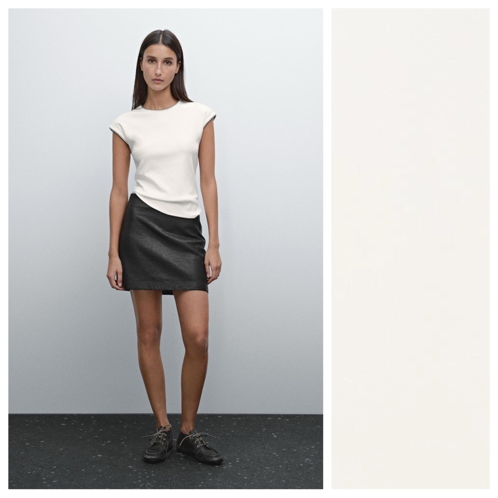 Massimo Dutti White T-shirt with Contrast Detailing. Size L.